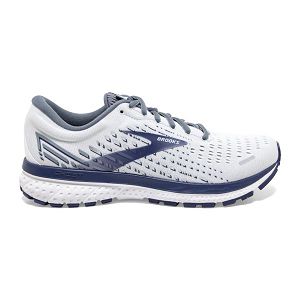 Brooks Ghost 13 Mens Road Running Shoes White/Grey/Navy | USA-ZTI361058